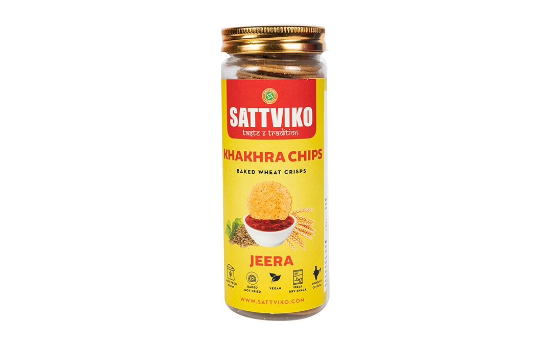 Sattviko Khakhra Chips Baked Wheat Crisps Jeera   Glass Jar  120 grams